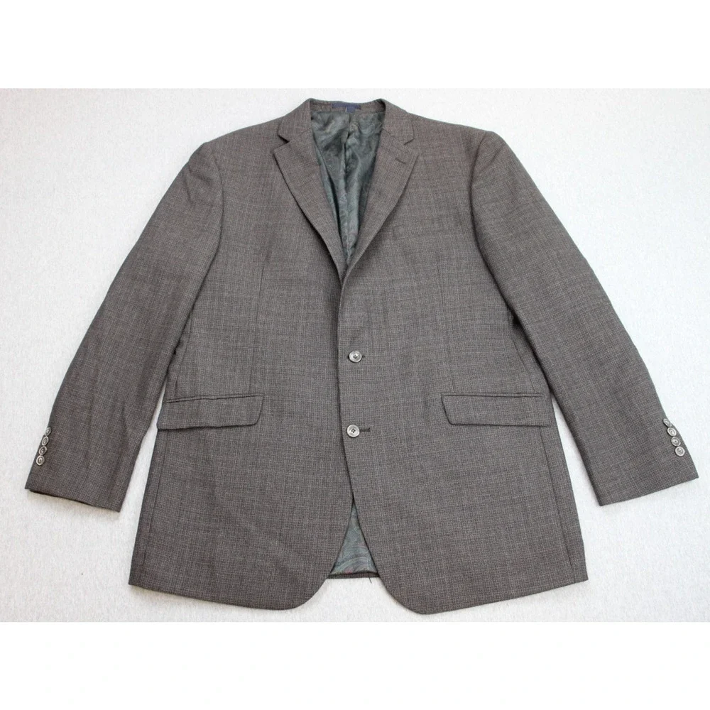 Jos A Bank 1905 Blazer Mens 44L Brown Microcheck 100% Wool Washington